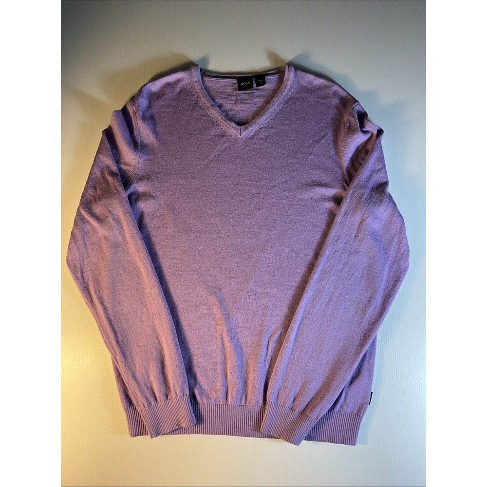 Hugo Boss Slim Fit V-Neck Sweater Purple Lavender Men's Medium Lightweight
